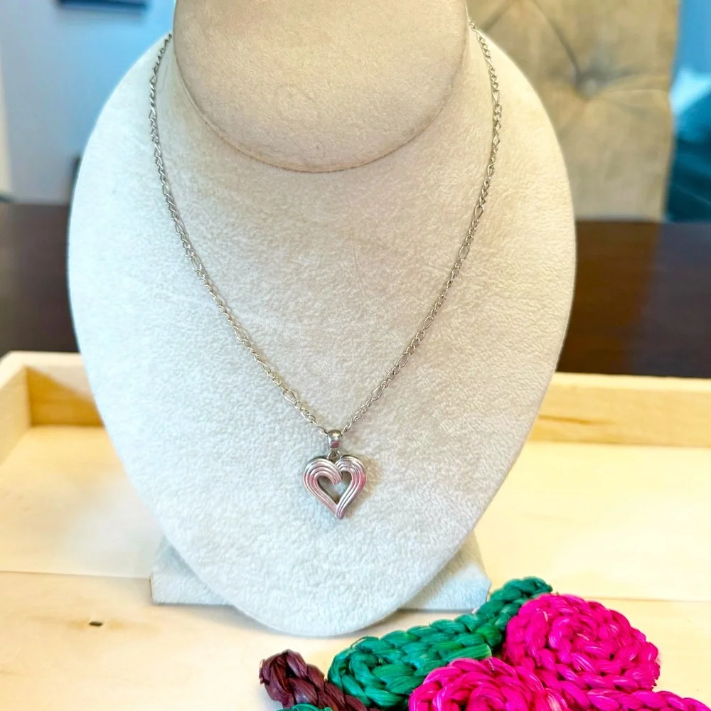 Sterling Silver 925 Wrapped Heart Pendant on Stainless Silver Tone Necklace - Picture 1 of 10